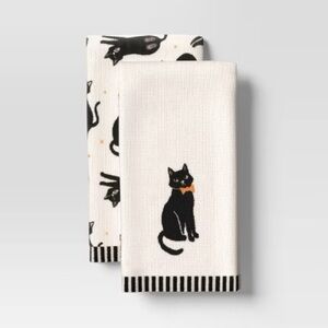 2pk Halloween Black Cats Hand Towel Set White - Hyde and EEK! Boutique™